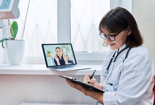 Patient completing online health assessment on phone